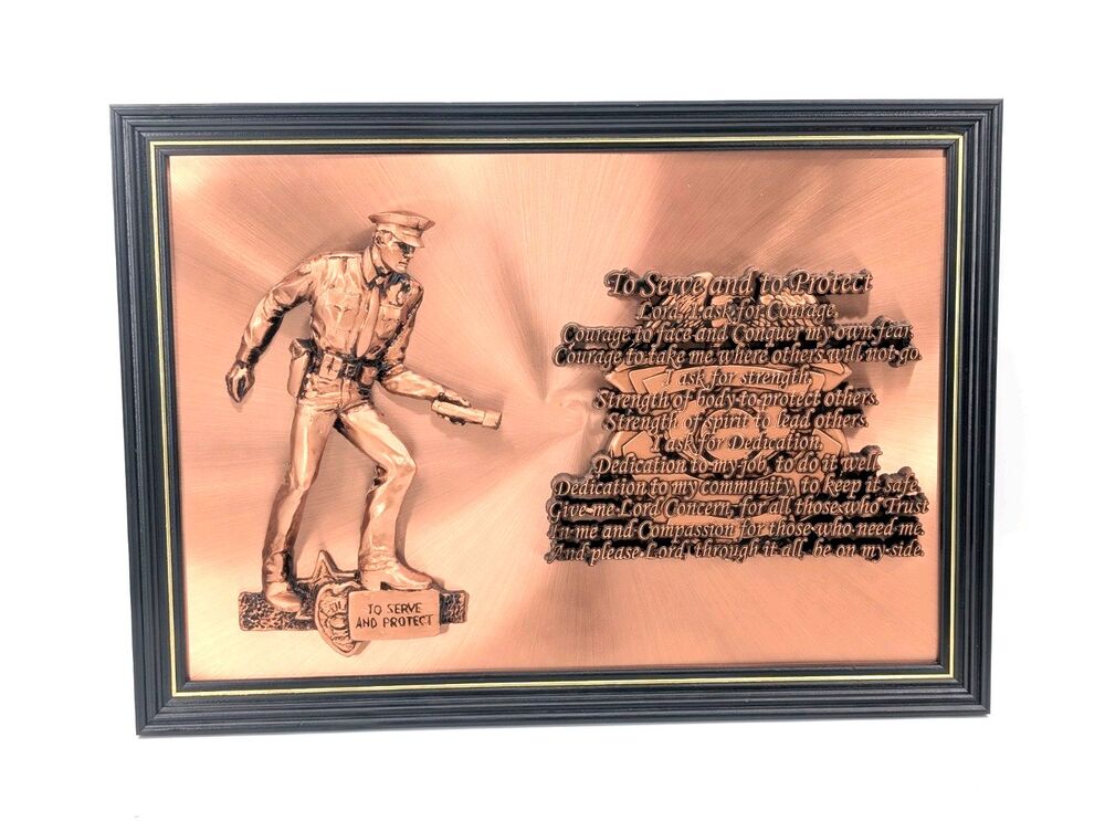 Policeman 3D Copper Art "to Serve and Protect" Quote Prayer Large 22"x16" Framed